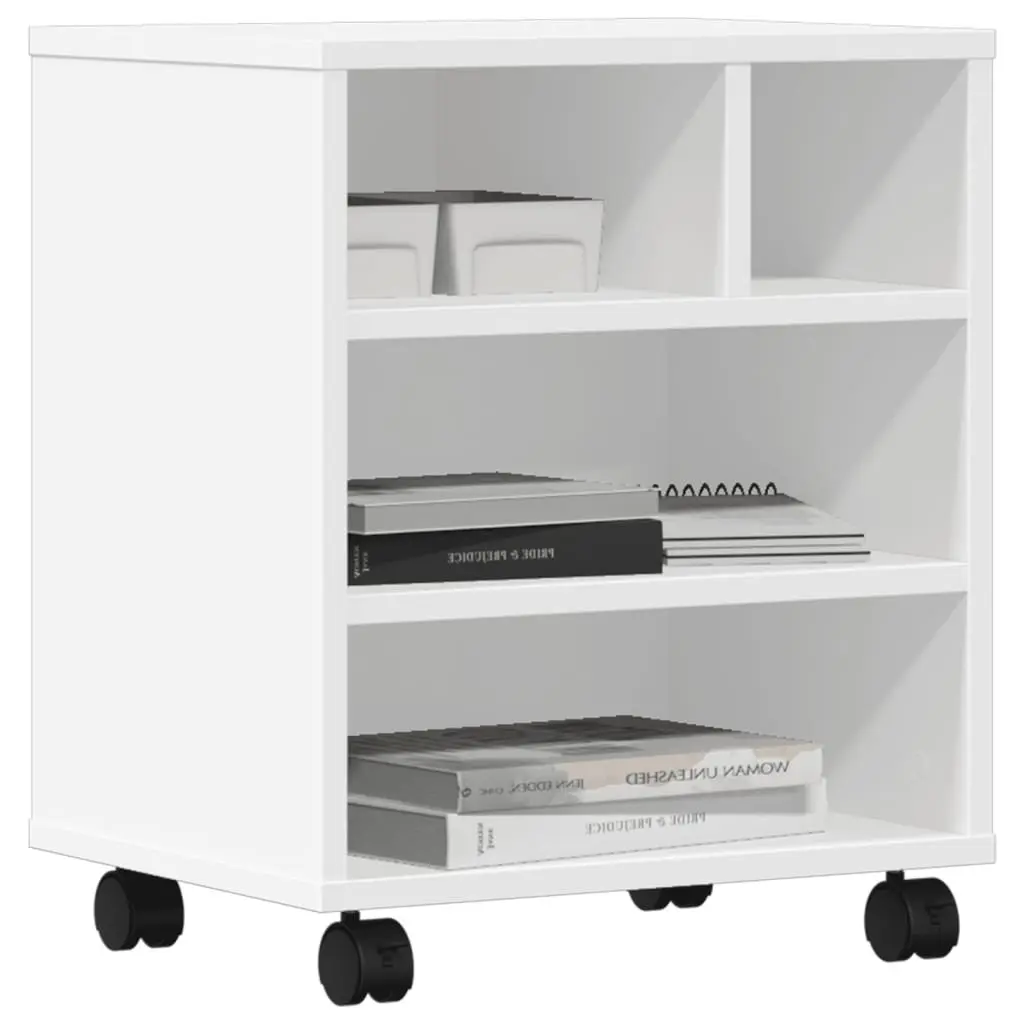 Printer Stand White Engineered Wood Mobile Organiser with Wheels