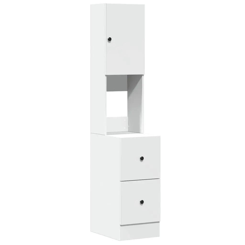 White Kitchen Storage Cabinet with Drawers and Doors Engineered Wood 35x50x180cm