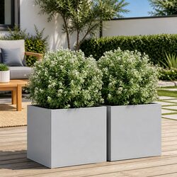 Garden Planters 2 Pcs Silver 32x30x29 cm Outdoor Patio Balcony Flower Pot Box