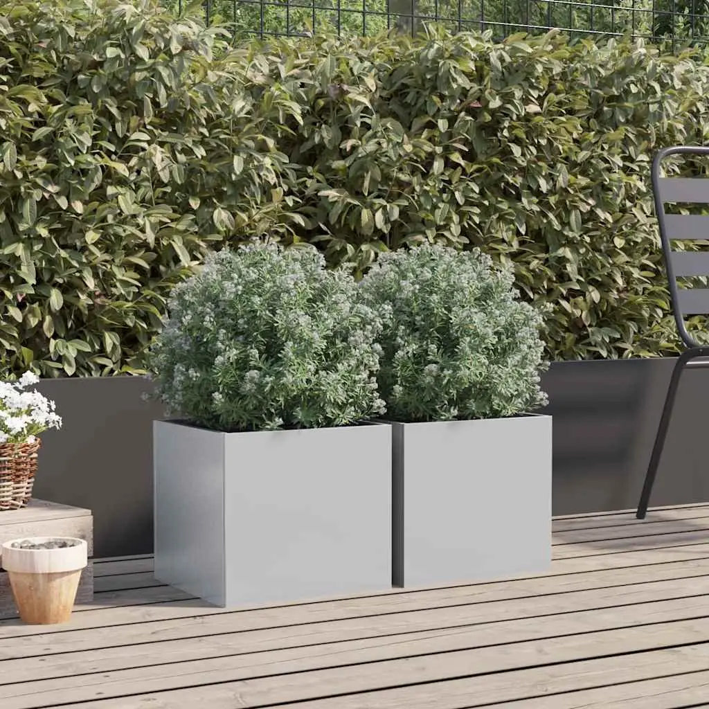 Garden Planters Silver 32x30x29 cm Galvanised Steel Durable Outdoor Patio Balcony Flower Pot Box 2 Pcs