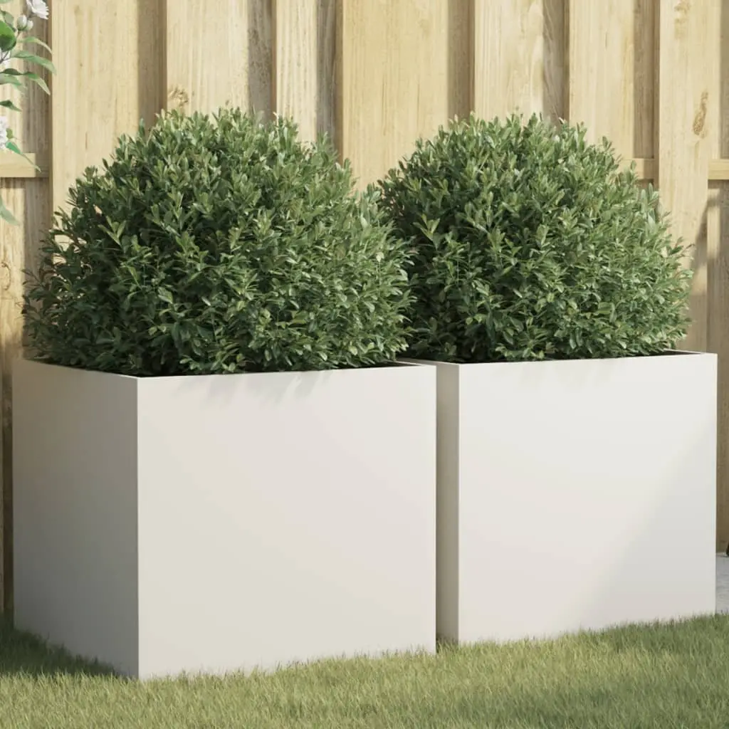 Steel Planters White 49x47x46 cm Sturdy Frame 2 Piece Garden Raised Bed Flower Box Outdoor