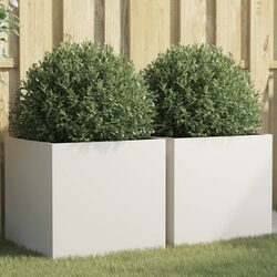 White Steel Planters, 2 pcs