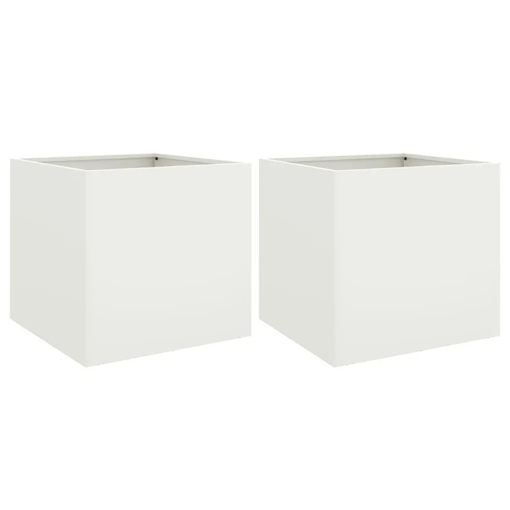Steel Planters White 49x47x46 cm Sturdy Frame 2 Piece Garden Raised Bed Flower Box Outdoor