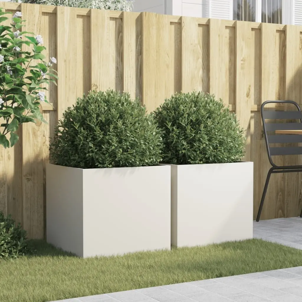 Steel Planters White 49x47x46 cm Sturdy Frame 2 Piece Garden Raised Bed Flower Box Outdoor