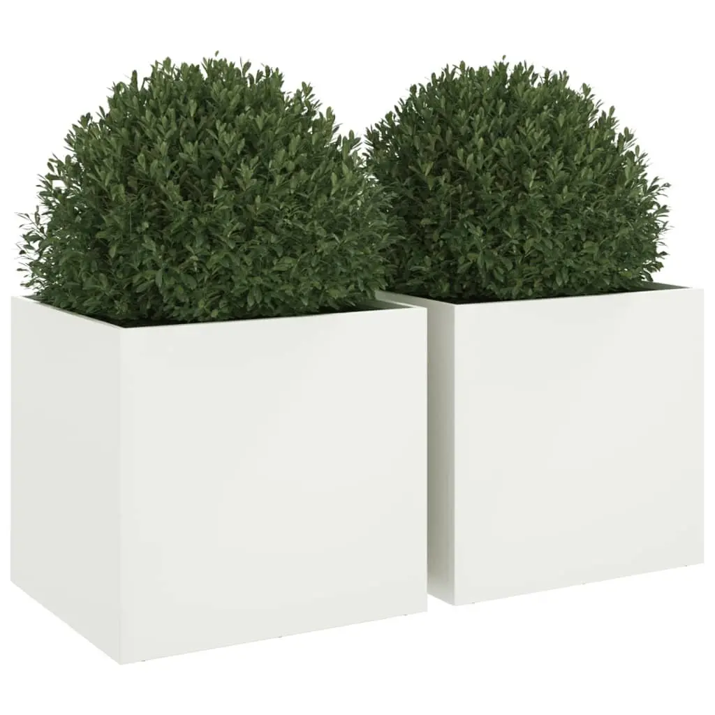 Steel Planters White 49x47x46 cm Sturdy Frame 2 Piece Garden Raised Bed Flower Box Outdoor