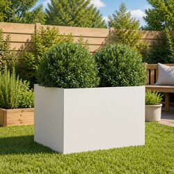 Concise White Steel Planter for Outdoor Use
