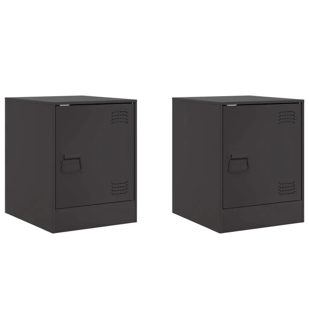 Bedside Tables Black 2 Piece Storage Cabinets Durable Steel Frame