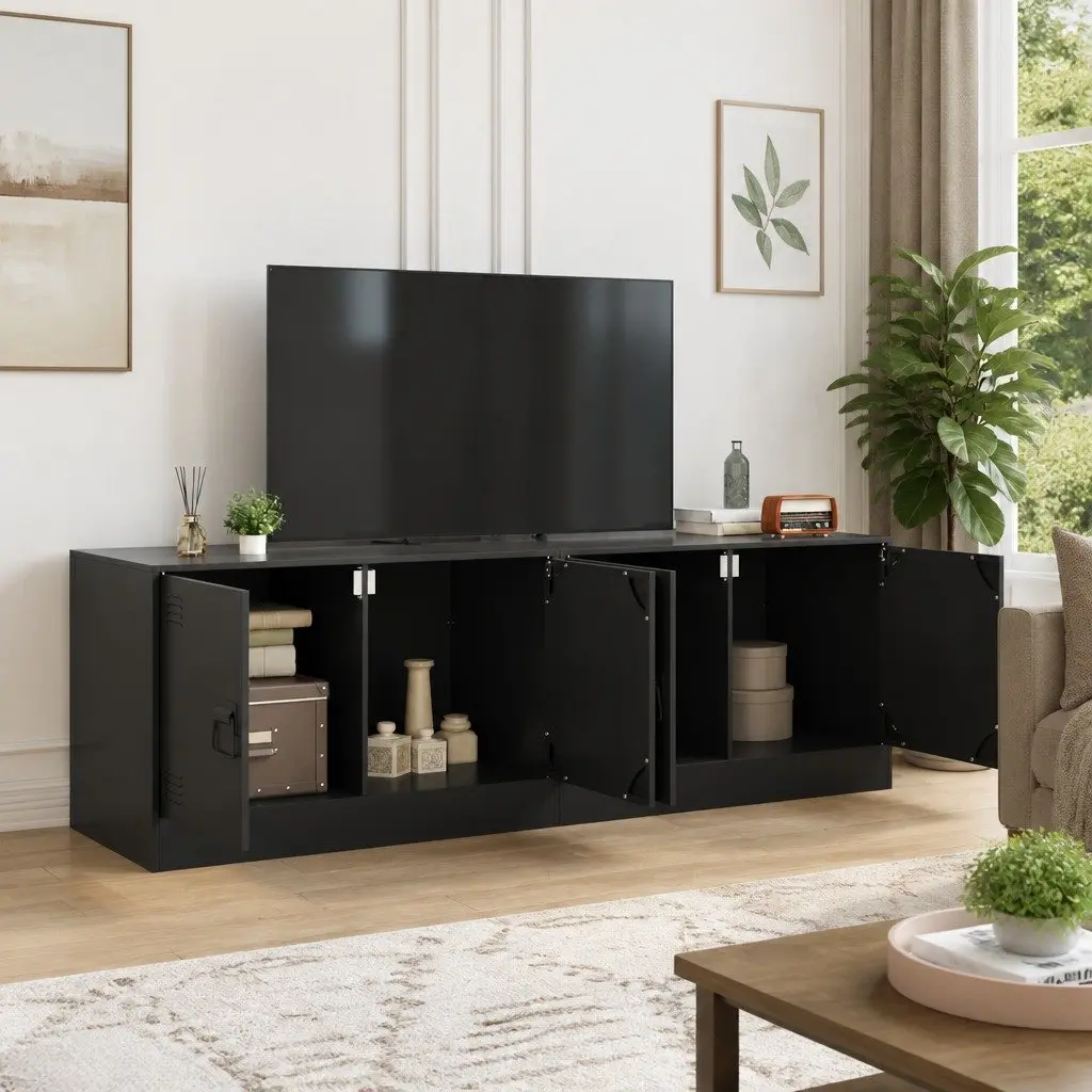 TV Cabinet Set of 2 Black Steel Frame 67x39x44cm Durable Storage Furniture