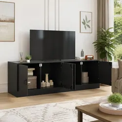 Compact and Stylish Black Steel TV Cabinets Set of 2