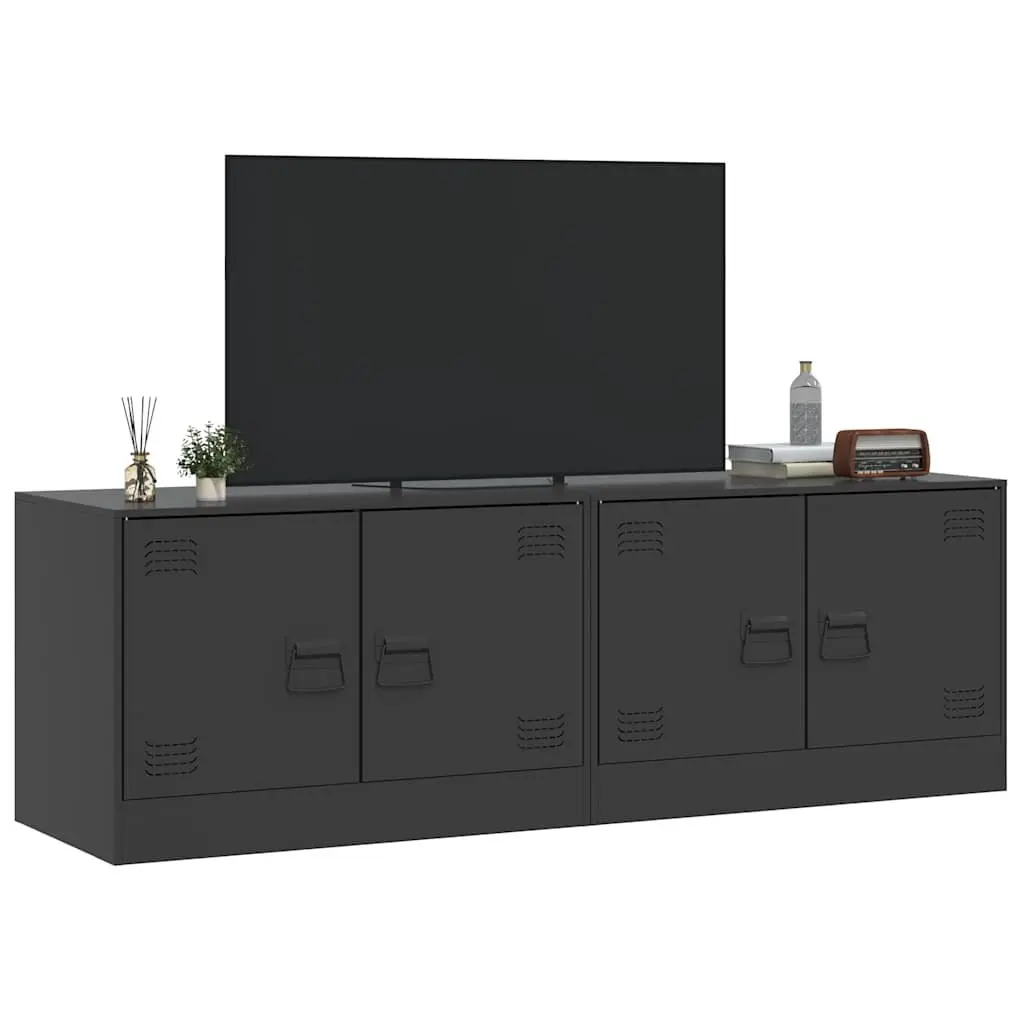 TV Cabinet Set of 2 Black Steel Frame 67x39x44cm Durable Storage Furniture