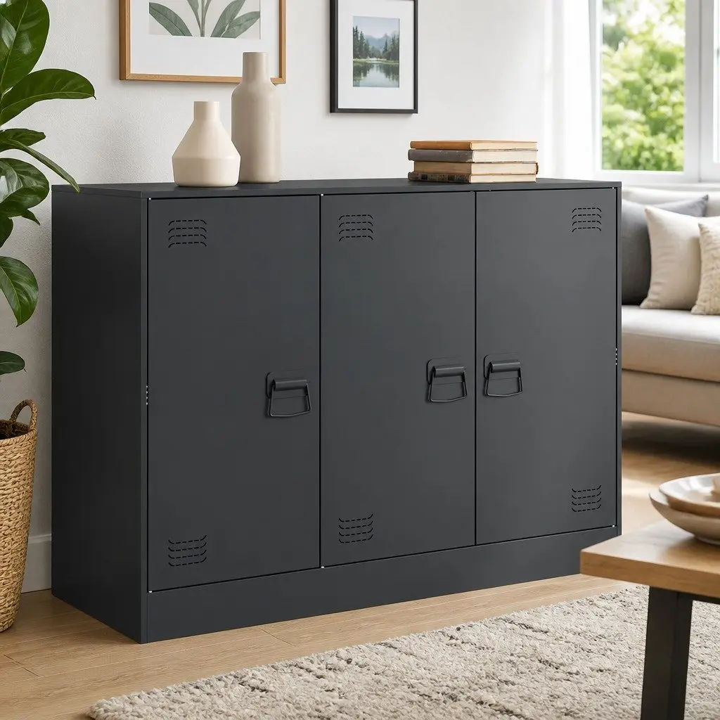 Sideboard Anthracite Steel Frame Living Room Furniture Storage Cabinet
