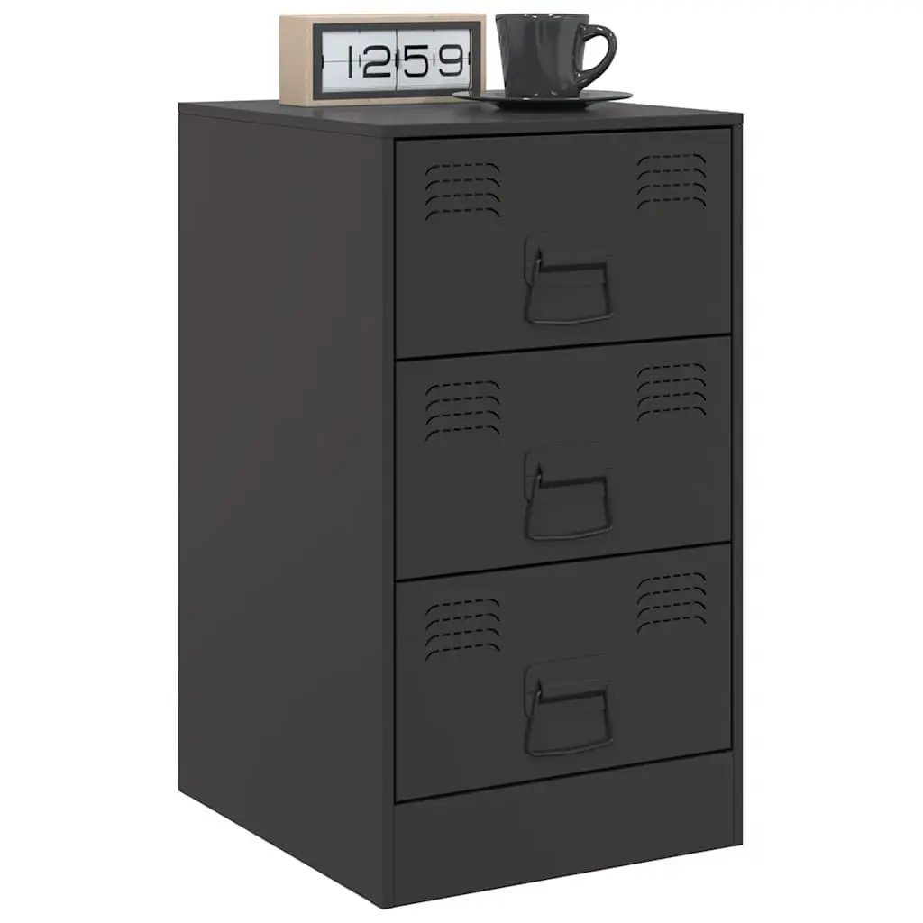 Black Nightstand Cabinet Set 2 Pieces 34.5x39x62cm Steel Storage Bedroom Furniture