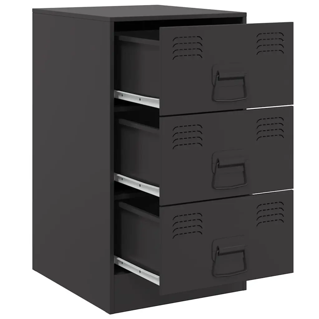 Black Nightstand Cabinet Set 2 Pieces 34.5x39x62cm Steel Storage Bedroom Furniture