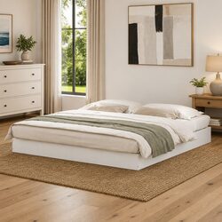 Bed Frame 180x200 cm White Engineered Wood Slatted Base Modern Bedroom Furniture
