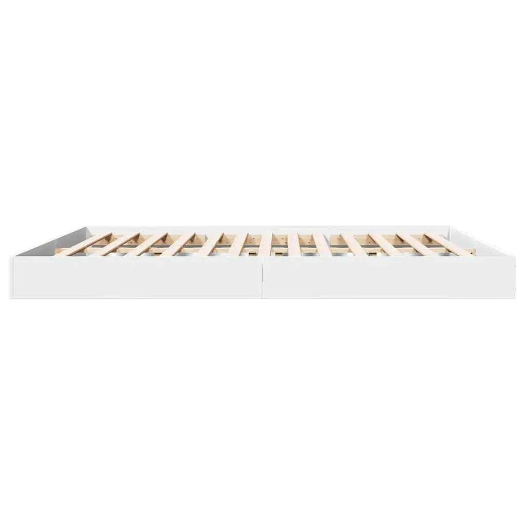 Bed Frame 180x200 cm White Engineered Wood Slatted Base Modern Bedroom Furniture