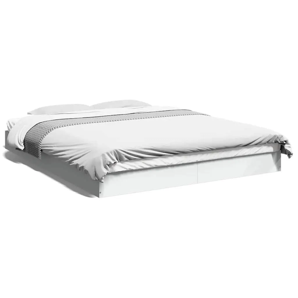 Bed Frame White 150x200 cm Engineered Wood Slats Modern Design Bedroom Furniture