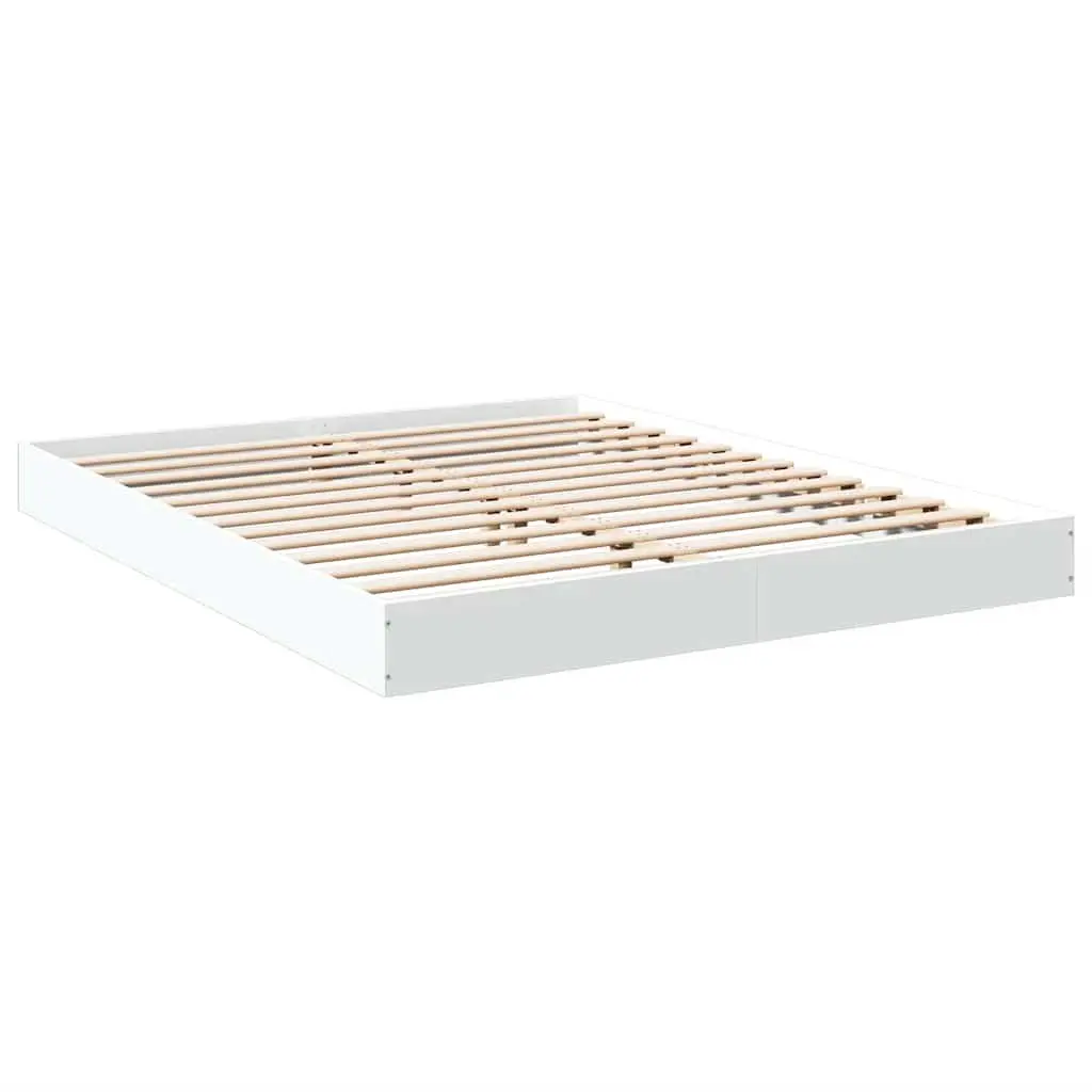 Bed Frame White 150x200 cm Engineered Wood Slats Modern Design Bedroom Furniture