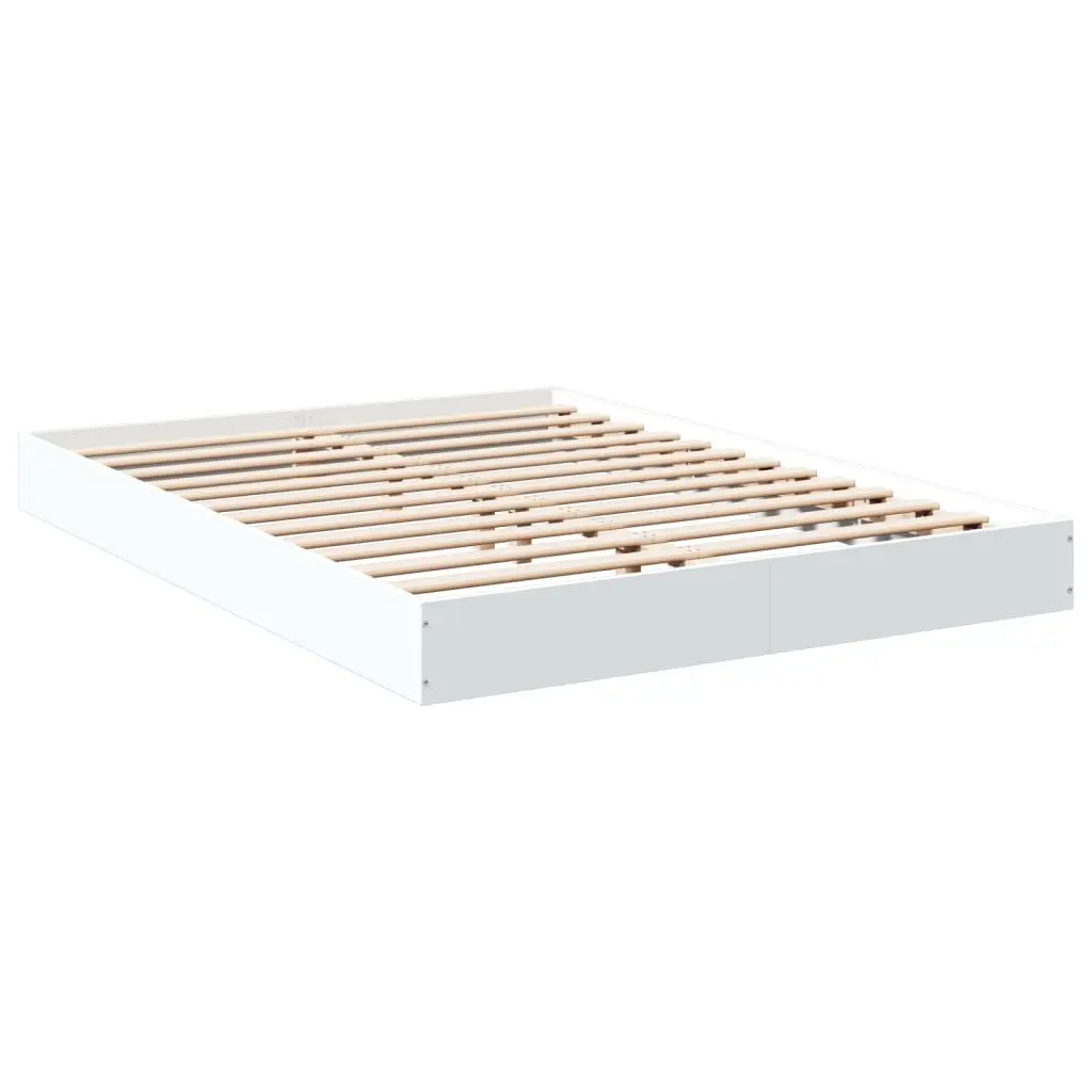White Bed Frame 135x190cm Engineered Wood Minimalist Style Durable Construction
