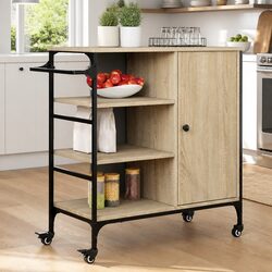 Kitchen Trolley Brown Storage Organiser Cart with Wheels Towel Rack Shelves