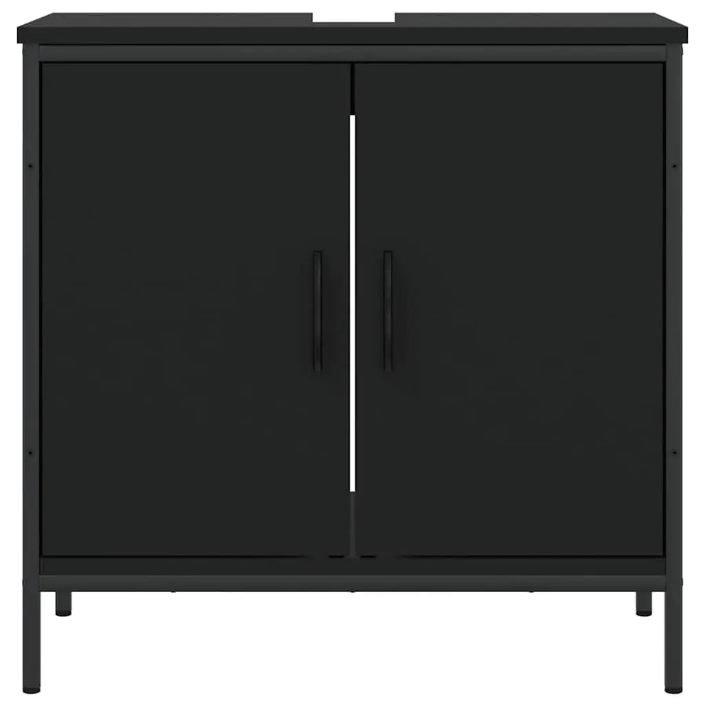 Bathroom Vanity Sink Cabinet Black Engineered Wood Storage Unit 60x30x60cm