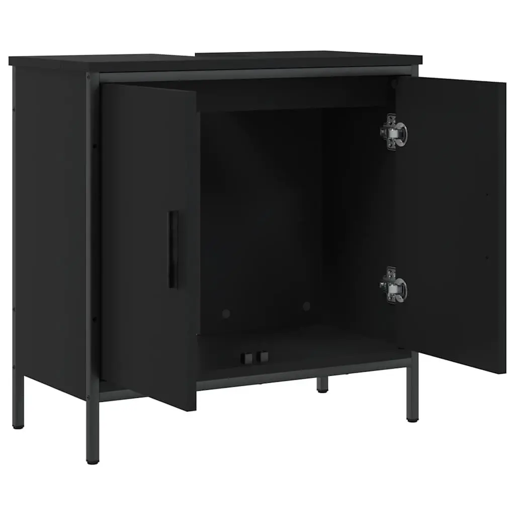 Bathroom Vanity Sink Cabinet Black Engineered Wood Storage Unit 60x30x60cm