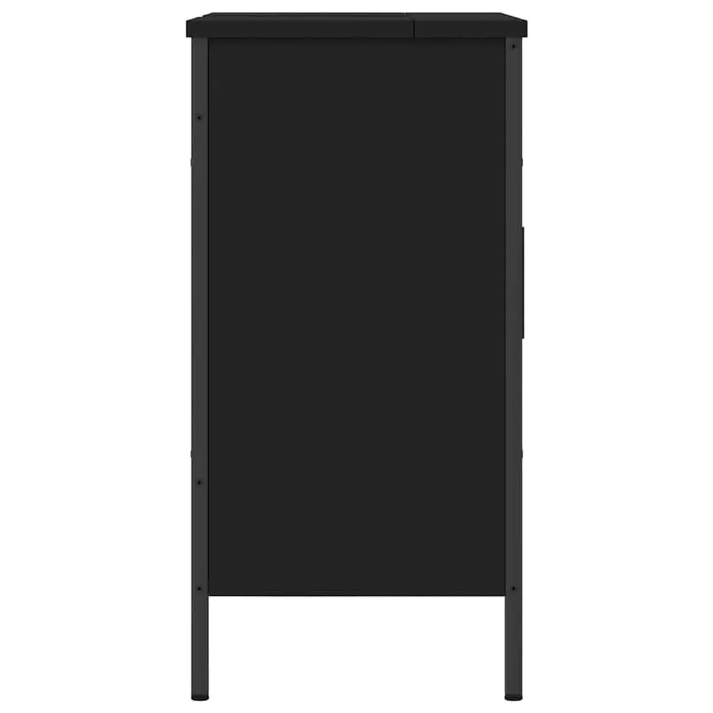 Bathroom Vanity Sink Cabinet Black Engineered Wood Storage Unit 60x30x60cm