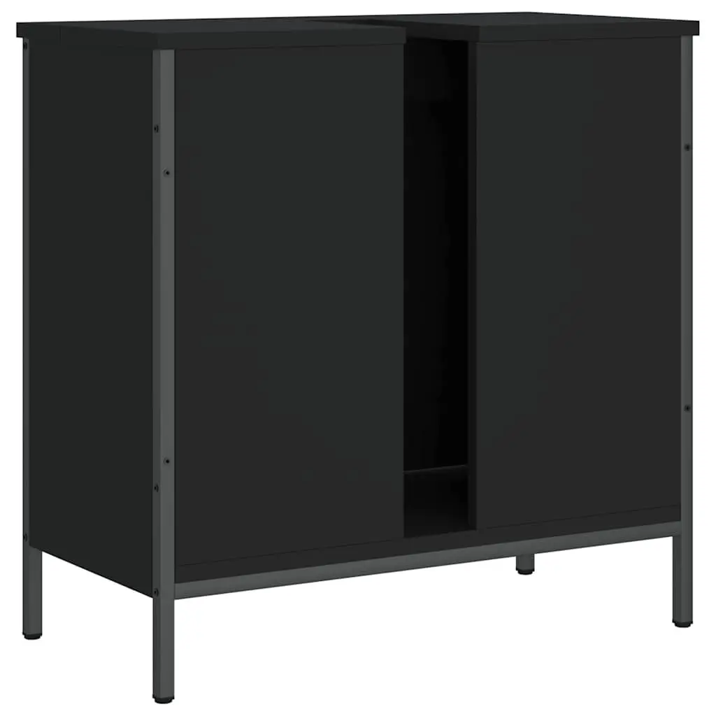 Bathroom Vanity Sink Cabinet Black Engineered Wood Storage Unit 60x30x60cm
