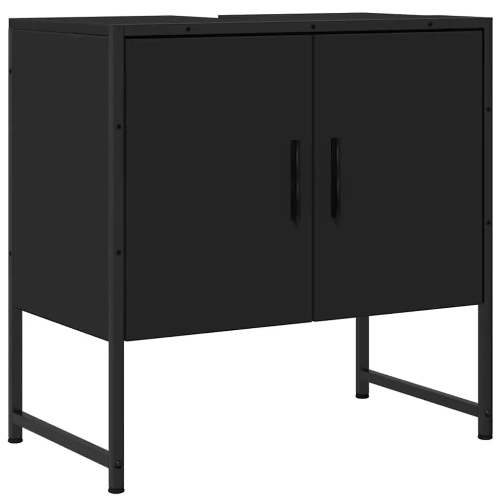 Bathroom Vanity Cabinet Black Under Sink Storage Engineered Wood Modern Design