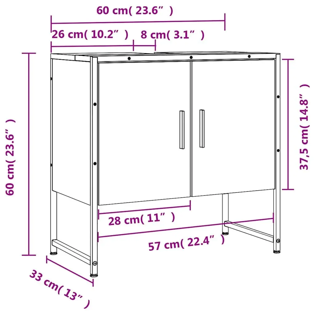 Bathroom Vanity Cabinet Black Under Sink Storage Engineered Wood Modern Design