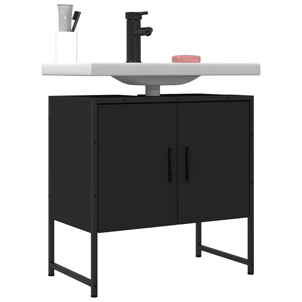 Bathroom Vanity Cabinet Black Under Sink Storage Engineered Wood Modern Design