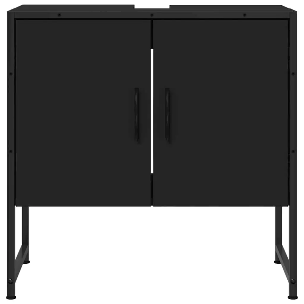 Bathroom Vanity Cabinet Black Under Sink Storage Engineered Wood Modern Design