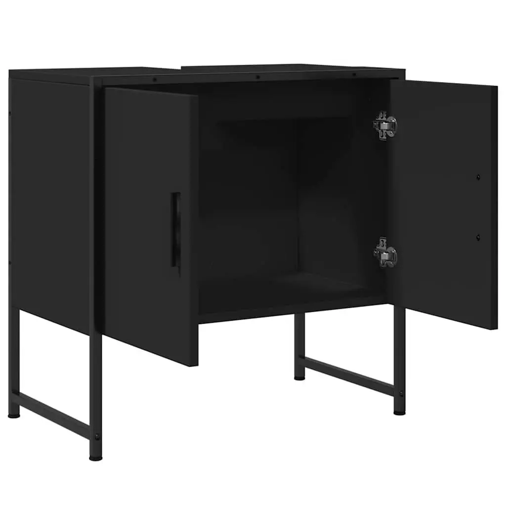 Bathroom Vanity Cabinet Black Under Sink Storage Engineered Wood Modern Design