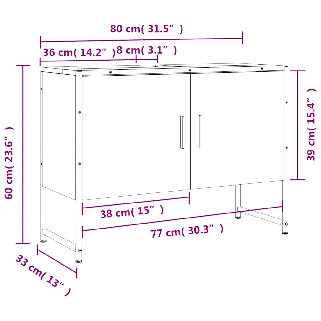 Bathroom Sink Cabinet Black 80x33x60 cm Engineered Wood Storage Unit