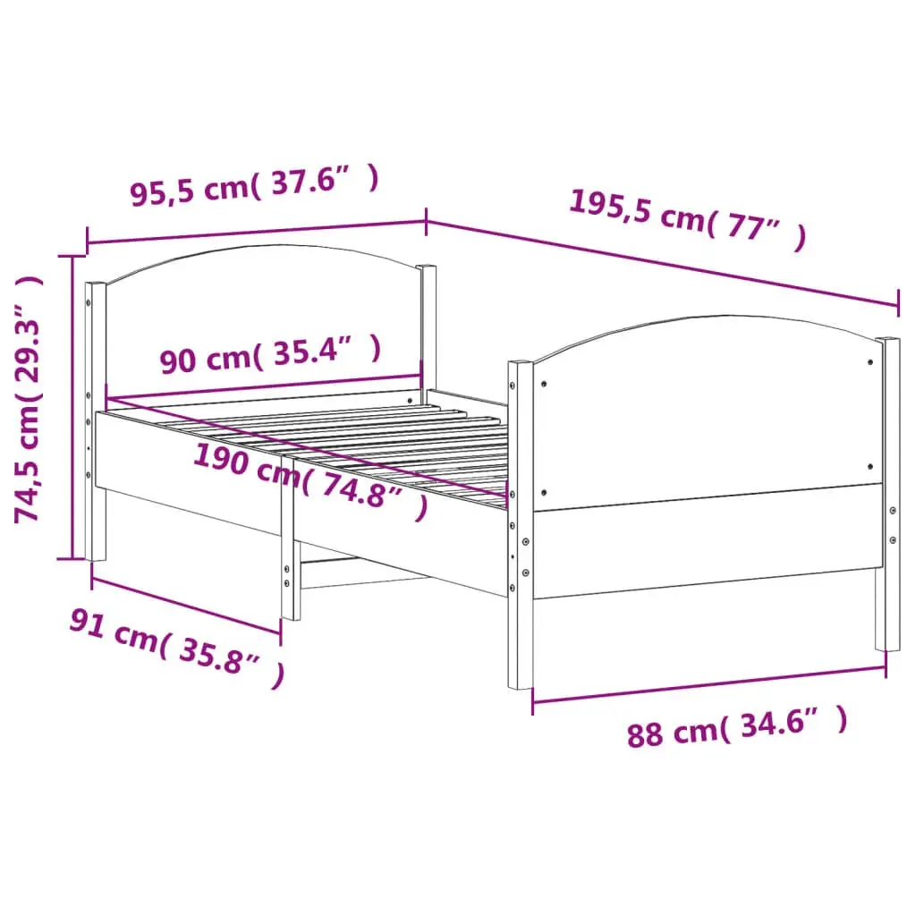 Bed Frame Brown 90x190 cm Solid Wood Pine Slats Base
