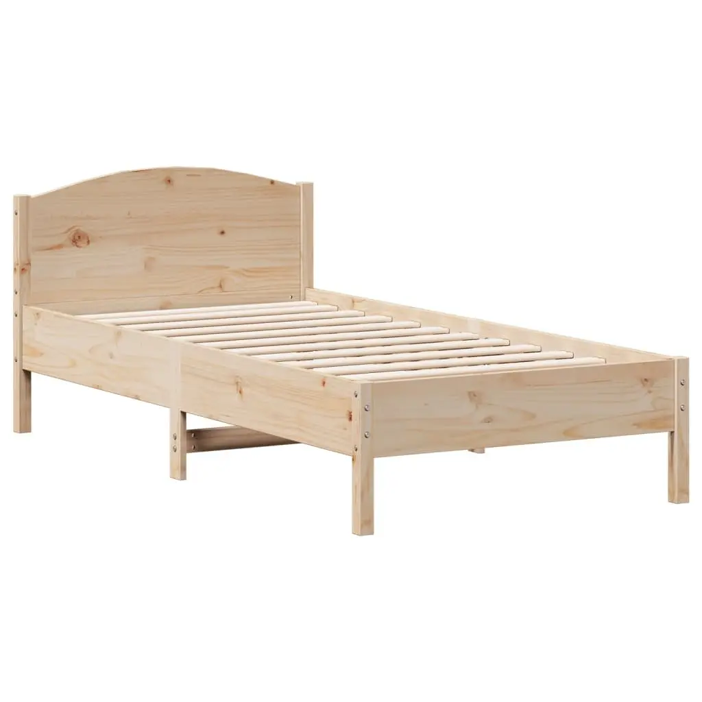 Bed Frame Brown 90x190 cm Solid Pine Wood Slat Support Headboard