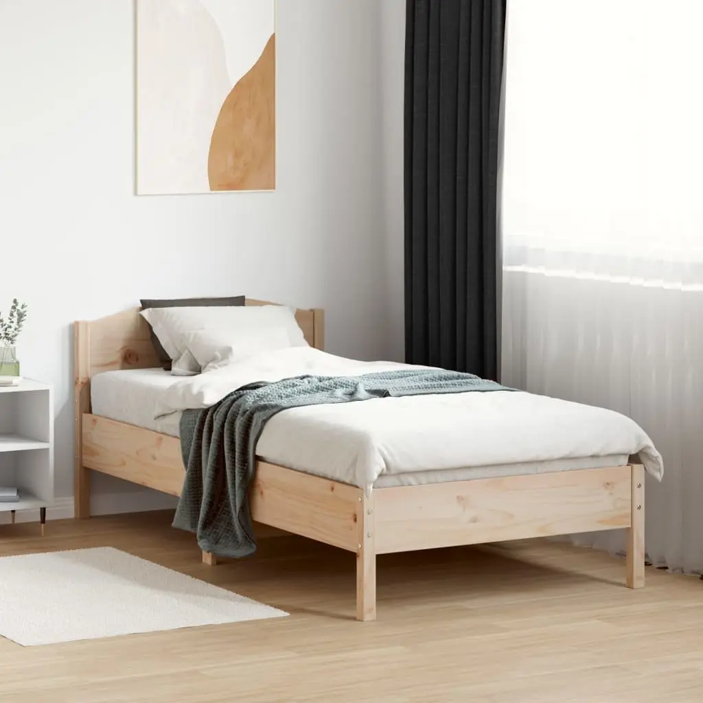 Bed Frame Brown 90x190 cm Solid Pine Wood Slat Support Headboard