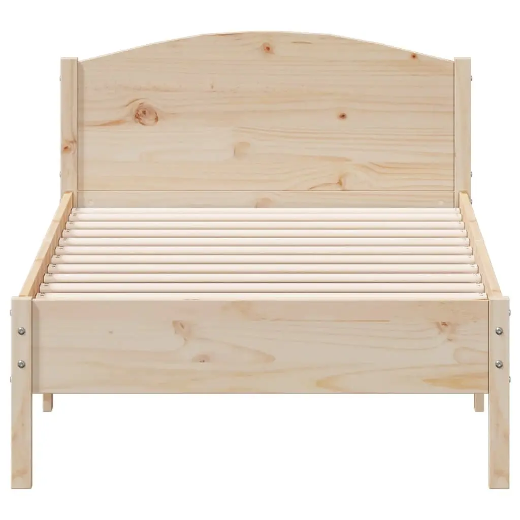 Bed Frame Brown 90x190 cm Solid Pine Wood Slat Support Headboard