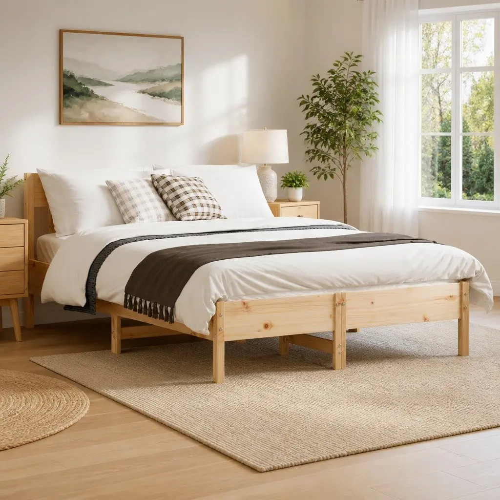 Wooden Bed Frame 150x200 cm Solid Pine Wood Slatted Base Brown