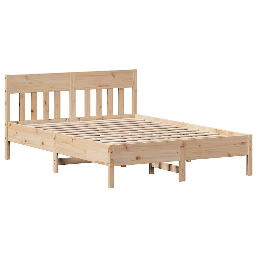 Wooden Bed Frame 150x200 cm Solid Pine Wood Slatted Base Brown