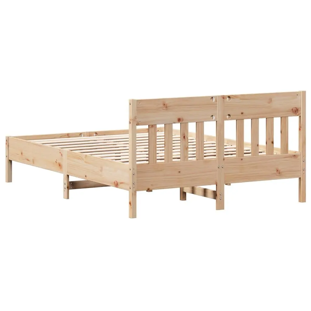Bed Frame 135x190 cm Solid Pine Wood Slatted Base Bedroom Furniture Brown