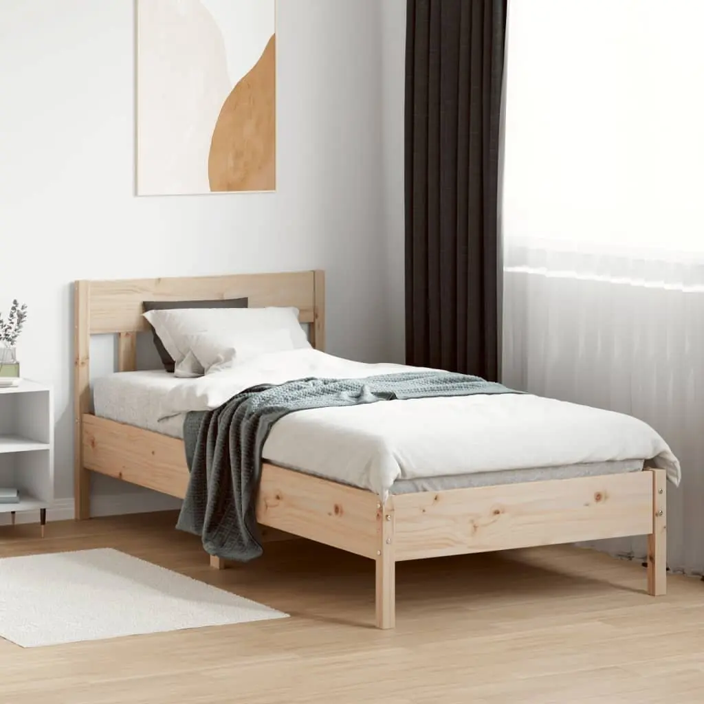 Bed Frame 90x190 cm Solid Pine Wood Slatted Base Bedroom Furniture Brown
