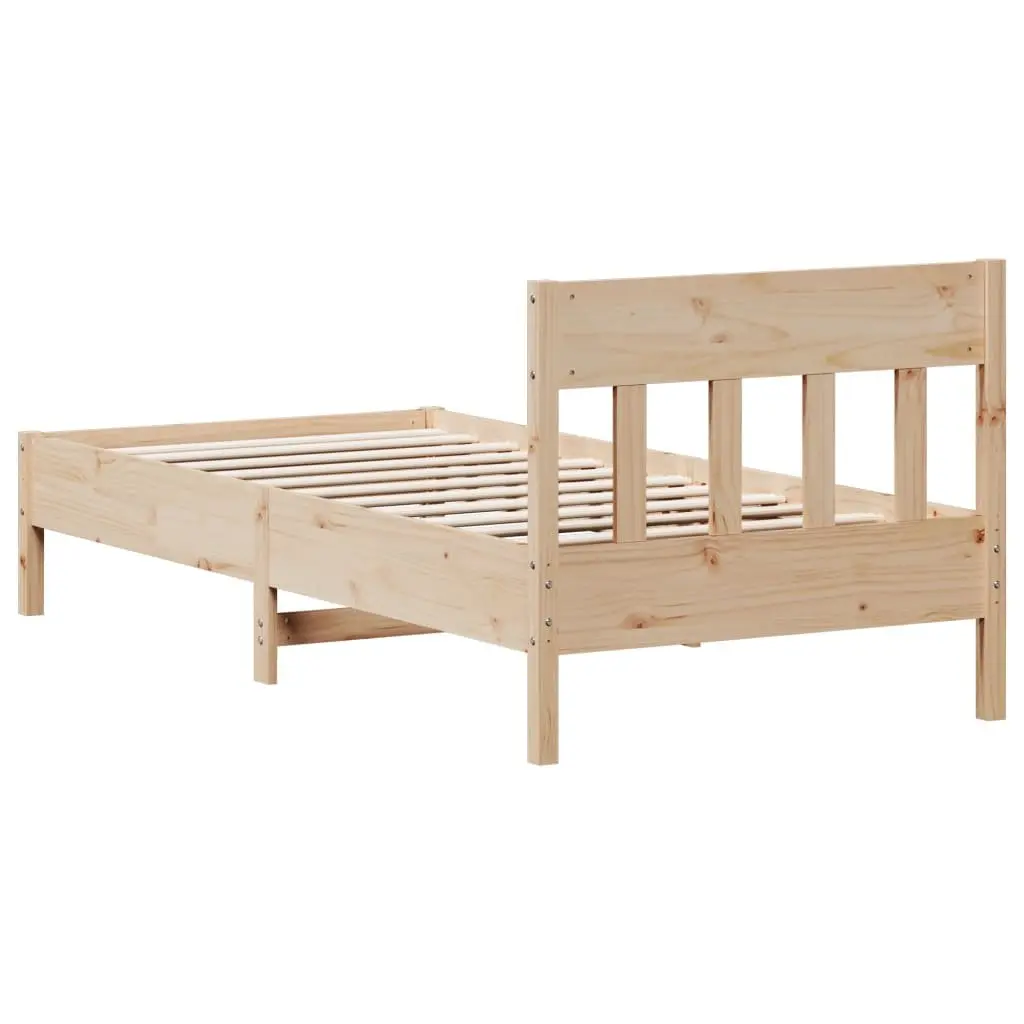 Bed Frame 90x190 cm Solid Pine Wood Slatted Base Bedroom Furniture Brown