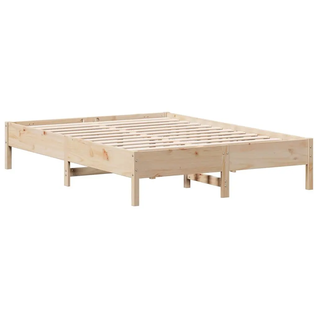 Brown Bed Frame 150x200 cm Solid Pine Wood Sturdy Slatted Base