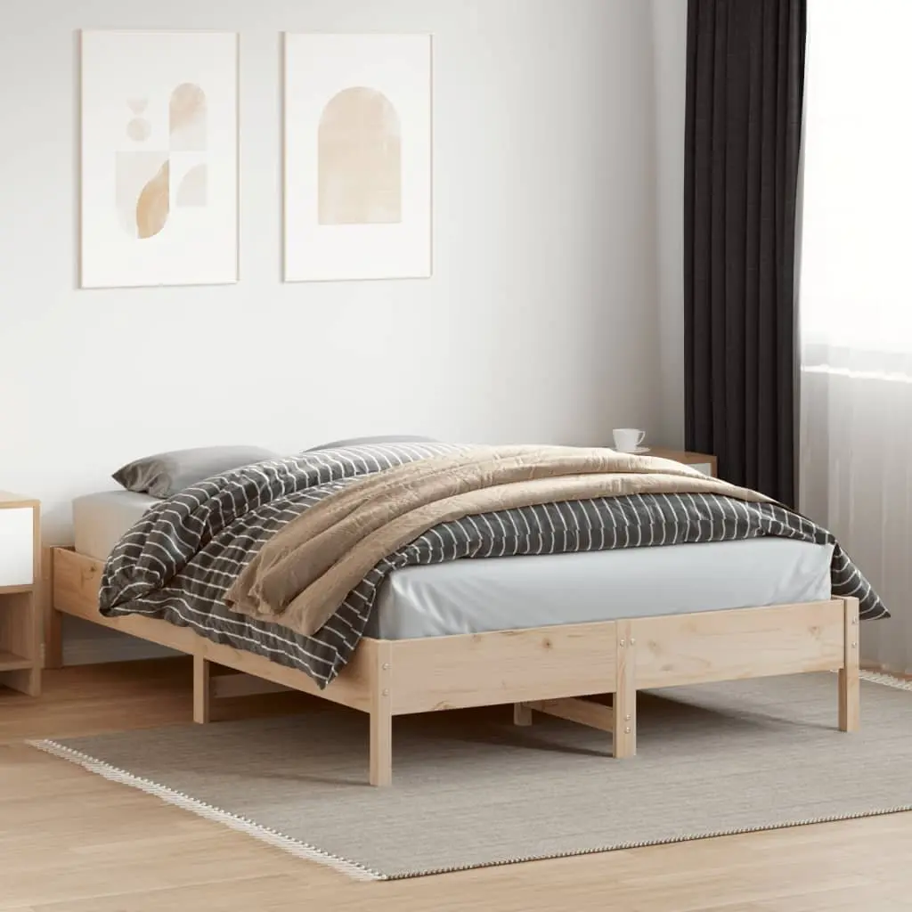 Brown Bed Frame 150x200 cm Solid Pine Wood Sturdy Slatted Base