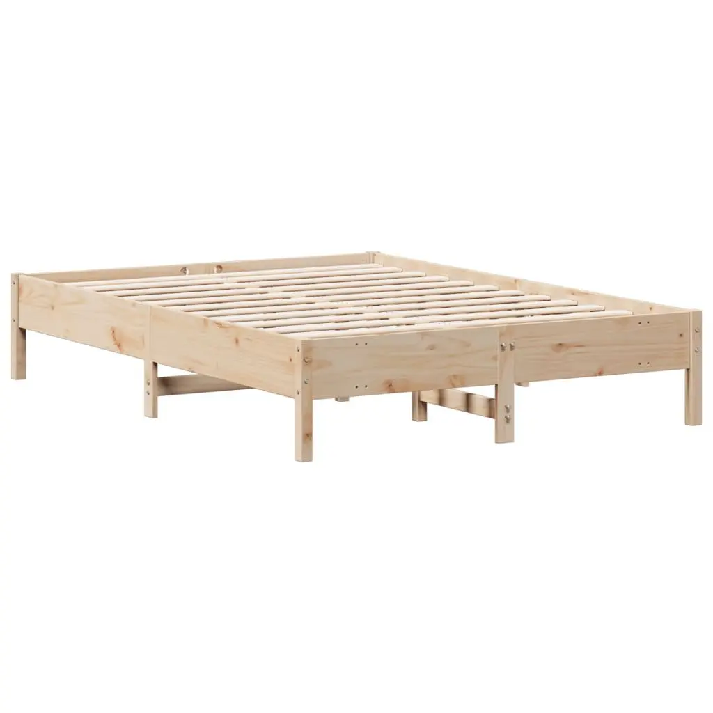 Brown Bed Frame 150x200 cm Solid Pine Wood Sturdy Slatted Base