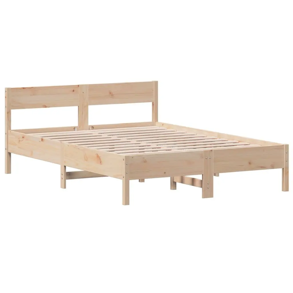 Bed Frame 135x190 cm Solid Pine Wood Slatted Base Bedroom Furniture Brown