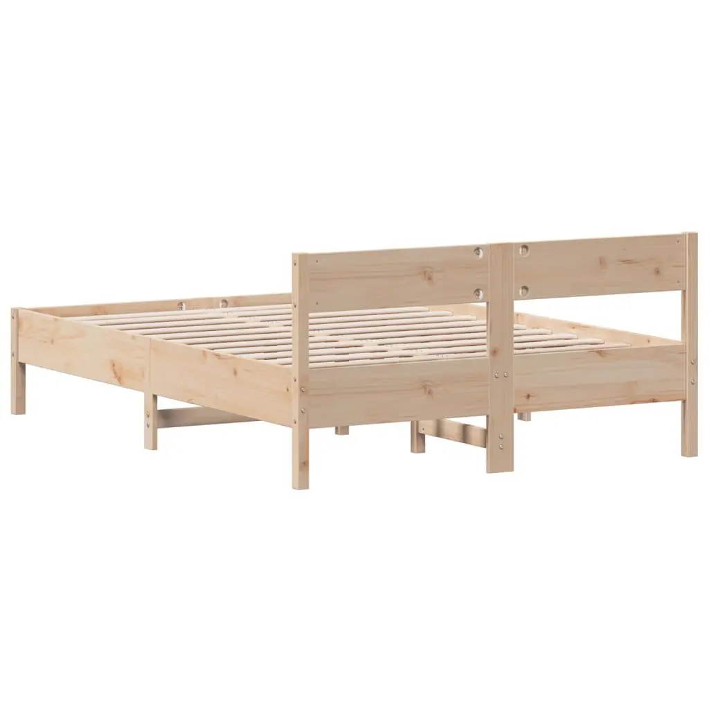 Bed Frame 135x190 cm Solid Pine Wood Slatted Base Bedroom Furniture Brown