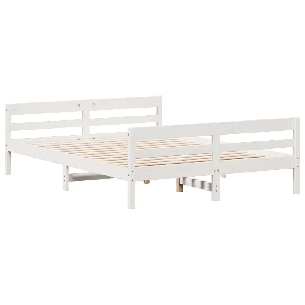 Double Bed Frame White Solid Pine Wood 137x187 cm Plywood Slatted Base