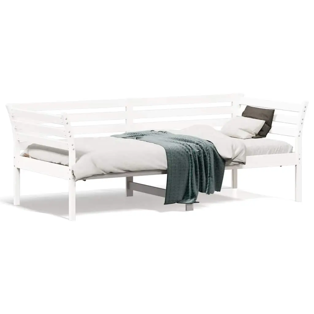 Solid Pine Wood Day Bed White 90x190 cm Sofa Bed with Slatted Base and Guardrails