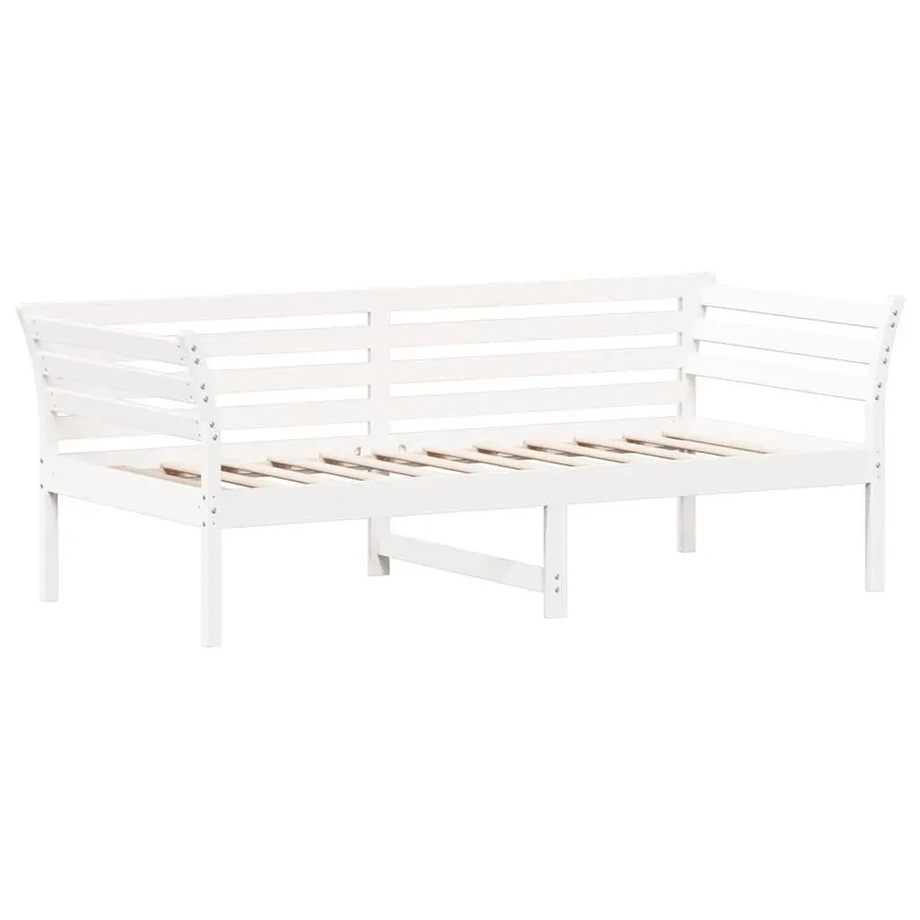 Solid Pine Wood Day Bed White 90x190 cm Sofa Bed with Slatted Base and Guardrails
